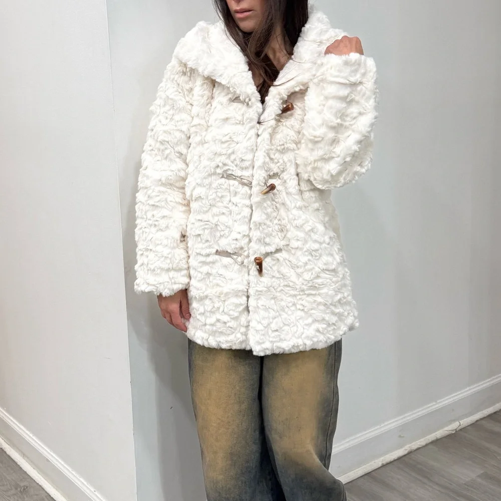 ShopEvelynne White Teddy Jacket with Wooden Toggles - Picture 2 of 2